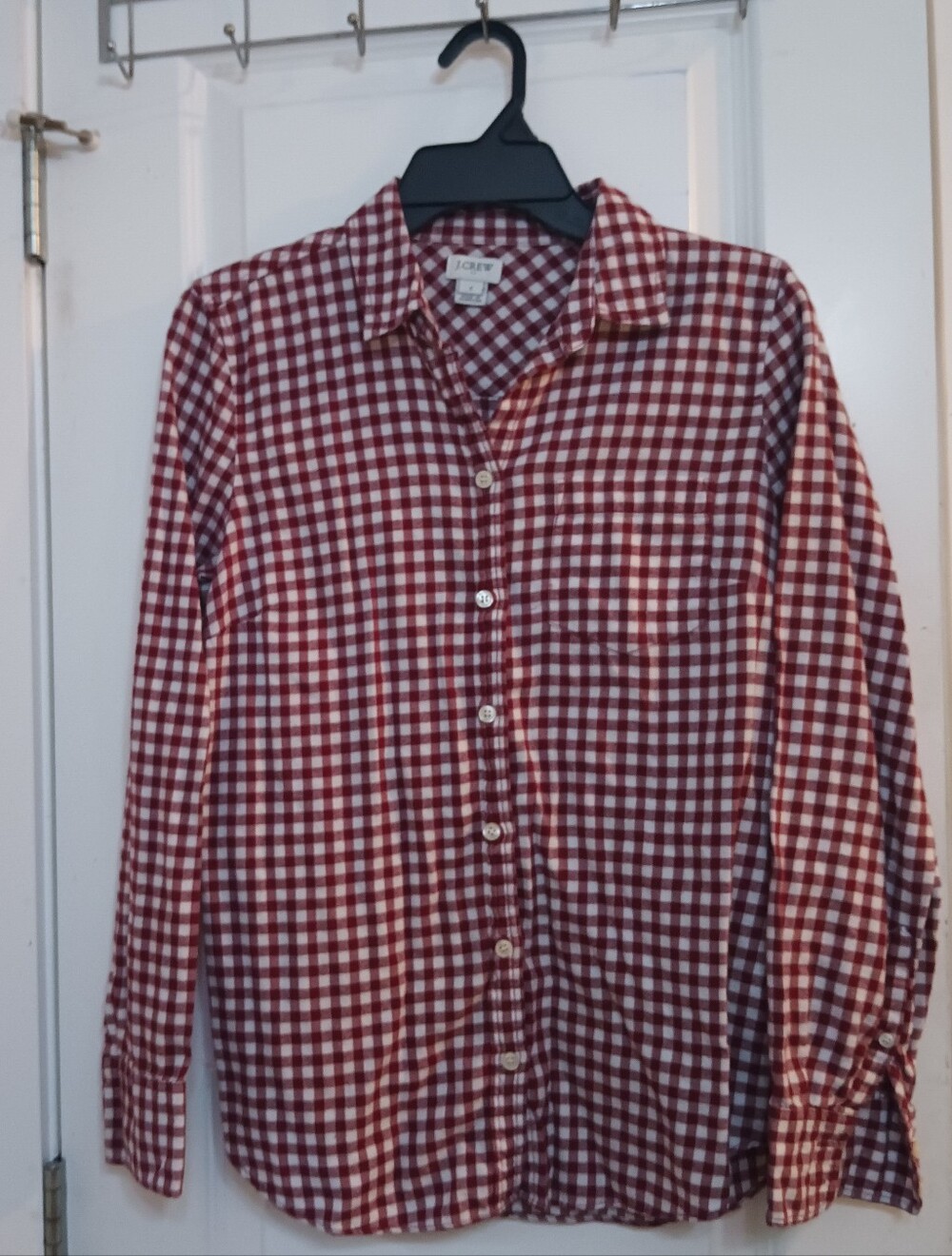 J. Crew Red and White Gingham Button-Down Shirt